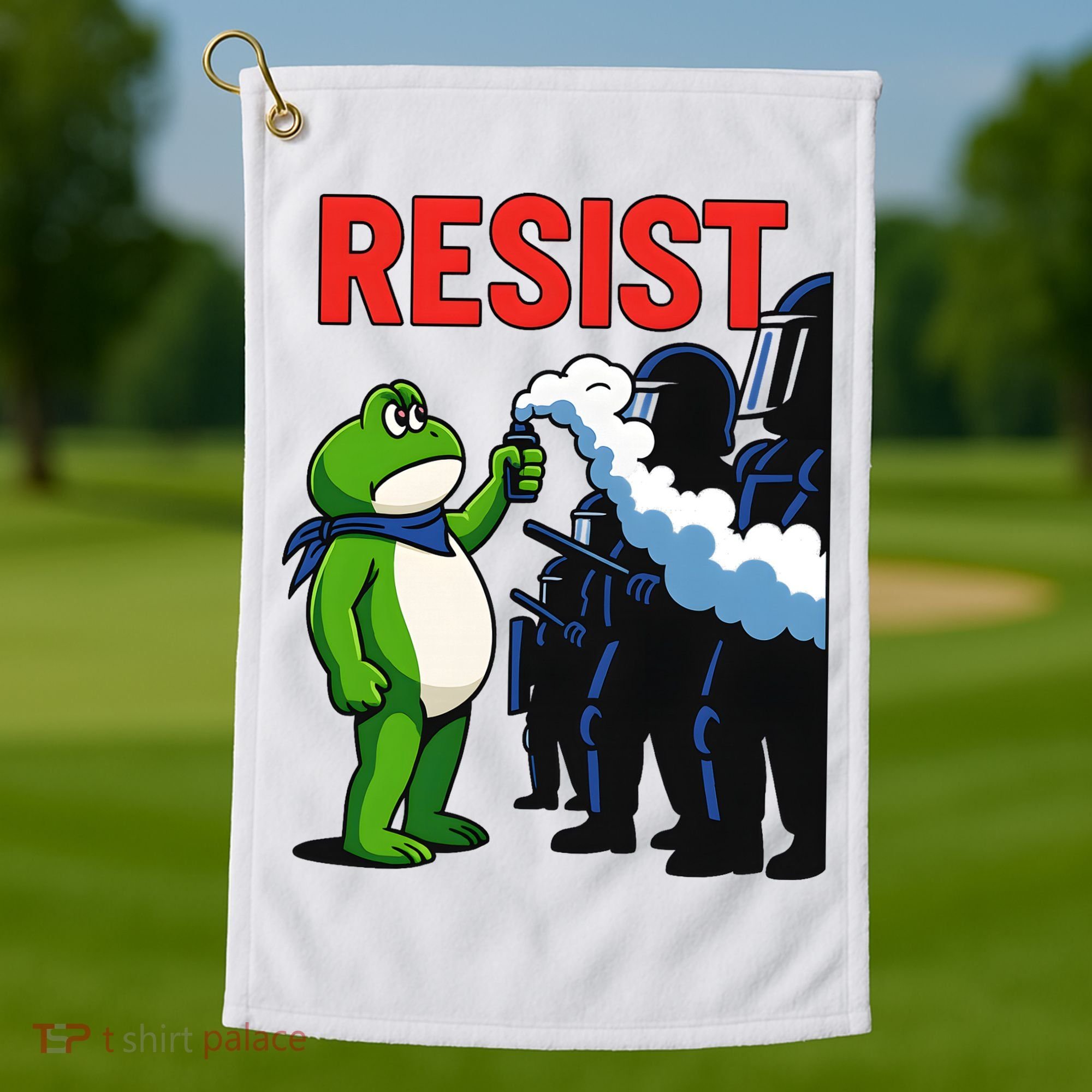 Portland Frog Trending Funny Video Protest Resist Golf Towel