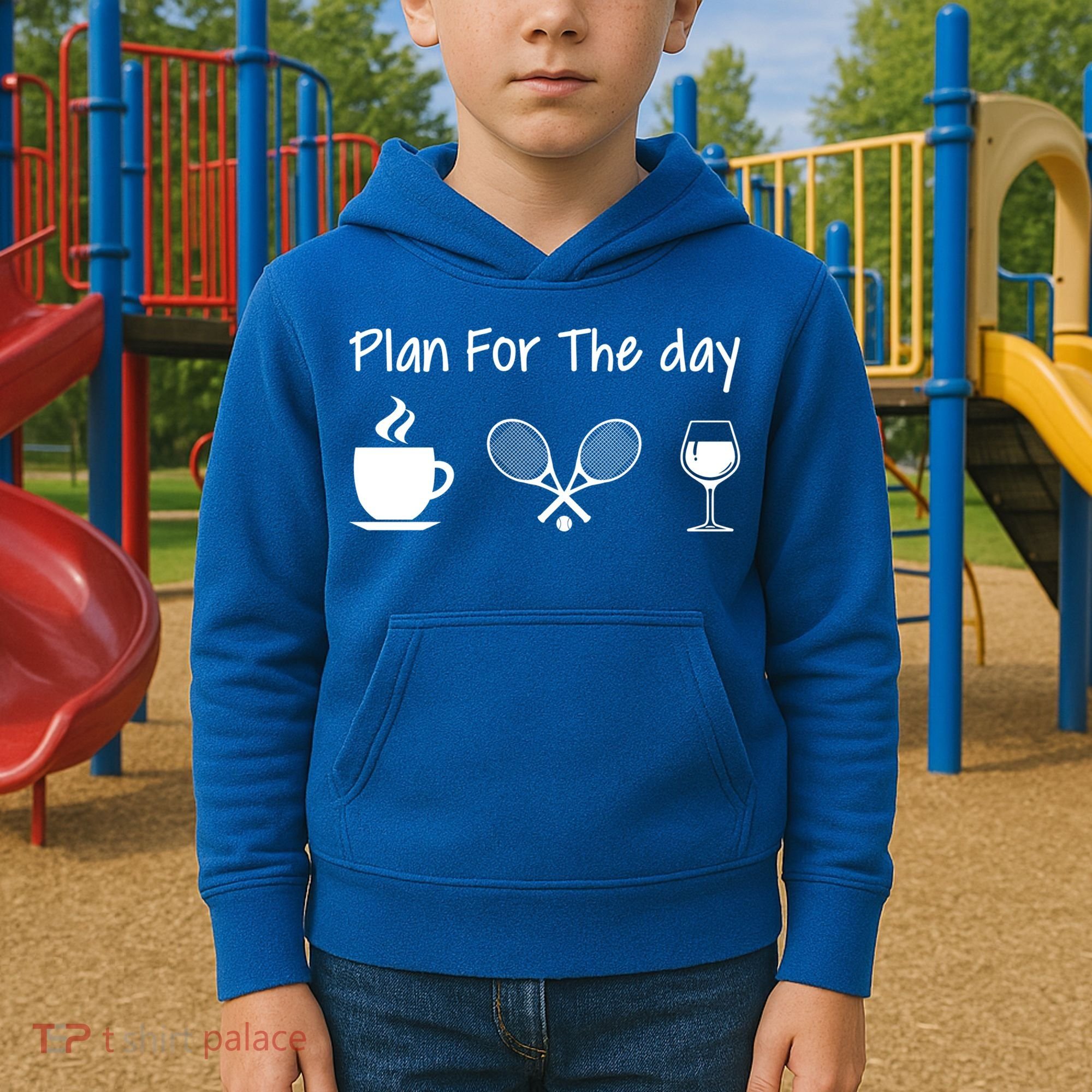 Plan For The Day Coffee Tennis And Wine Tennis Lover Gift Kids Hoodie