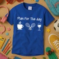 Plan For The Day Coffee Tennis And Wine Tennis Lover Gift Kids T-Shirt thumb 3