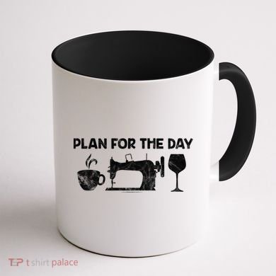Plan For Today Coffee Sewing Machine Wine Distressed Great Gift Coffee Mug back