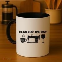 Plan For Today Coffee Sewing Machine Wine Distressed Great Gift Coffee Mug thumb 4
