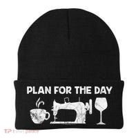 Plan For Today Coffee Sewing Machine Wine Distressed Great Gift Beanie thumb 0