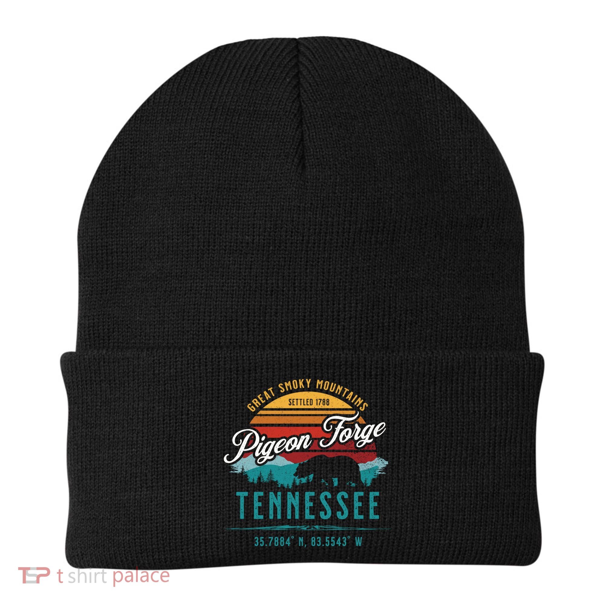 Pigeon Forge Tennessee Great Smoky Mountains Bear Retro Sun Meaningful Gift Beanie