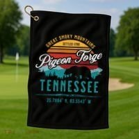 Pigeon Forge Tennessee Great Smoky Mountains Bear Retro Sun Meaningful Gift Golf Towel thumb 1