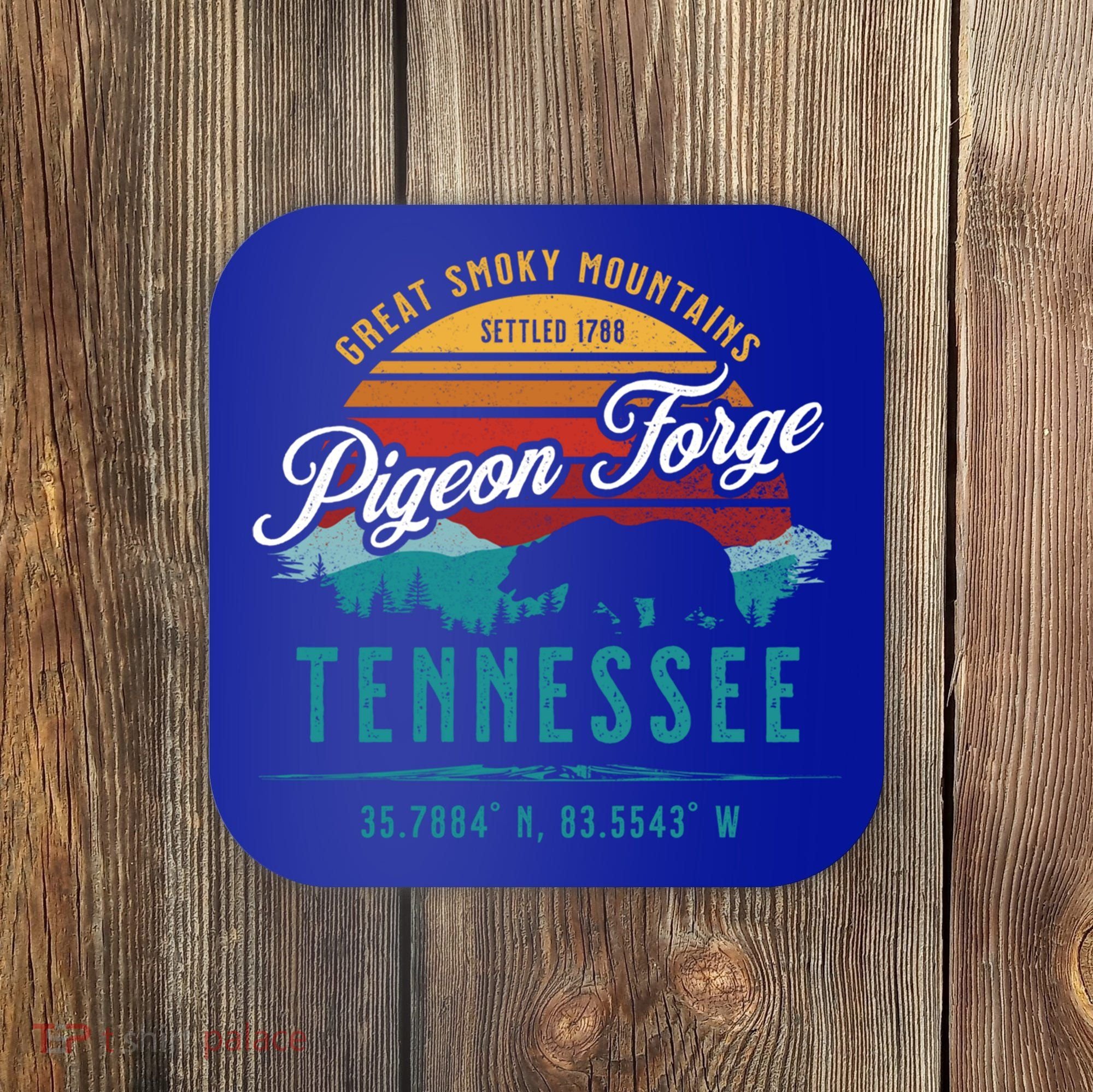 Pigeon Forge Tennessee Great Smoky Mountains Bear Retro Sun Meaningful Gift Coaster