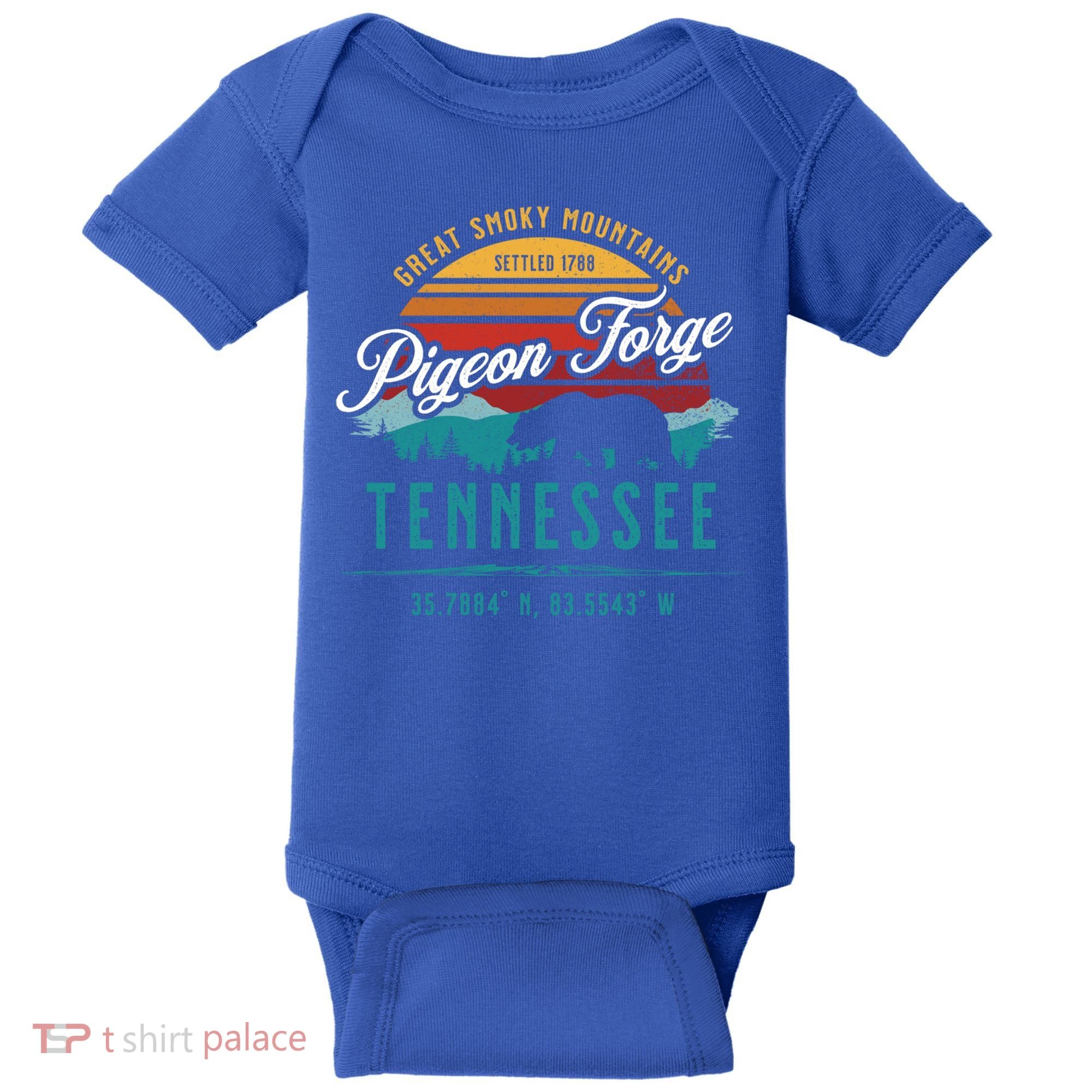 Pigeon Forge Tennessee Great Smoky Mountains Bear Retro Sun Meaningful Gift Baby Bodysuit