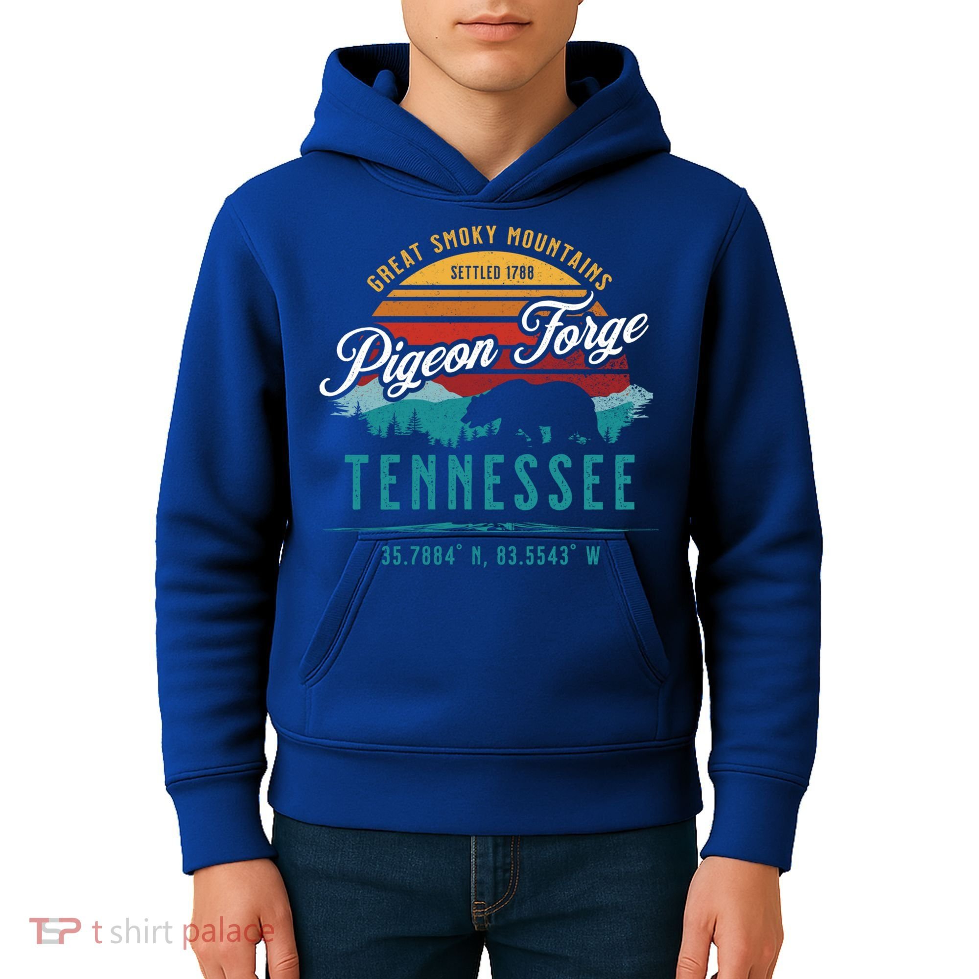 Pigeon Forge Tennessee Great Smoky Mountains Bear Retro Sun Meaningful Gift Kids Hoodie