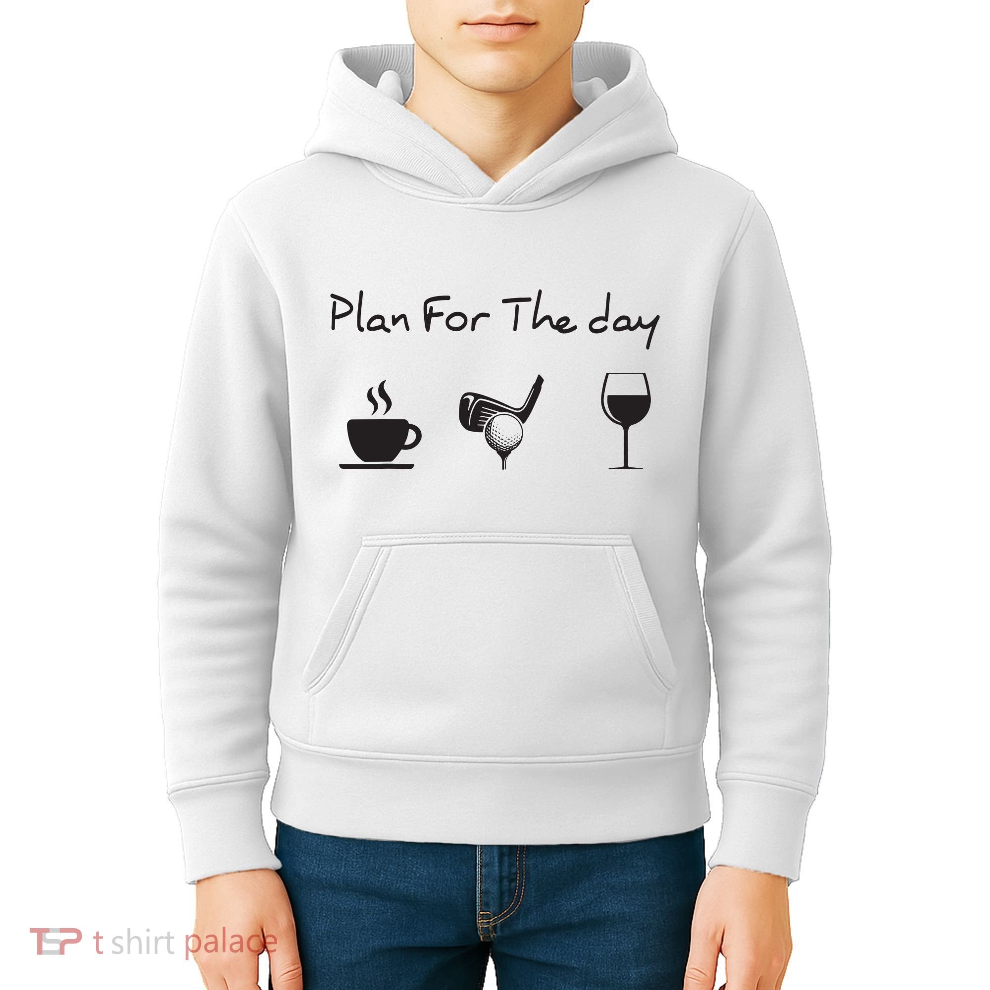 Plan For The Day Coffee Golf Wine Kids Hoodie
