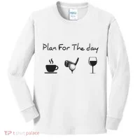 Plan For The Day Coffee Golf Wine Kids Long Sleeve Shirt thumb 0