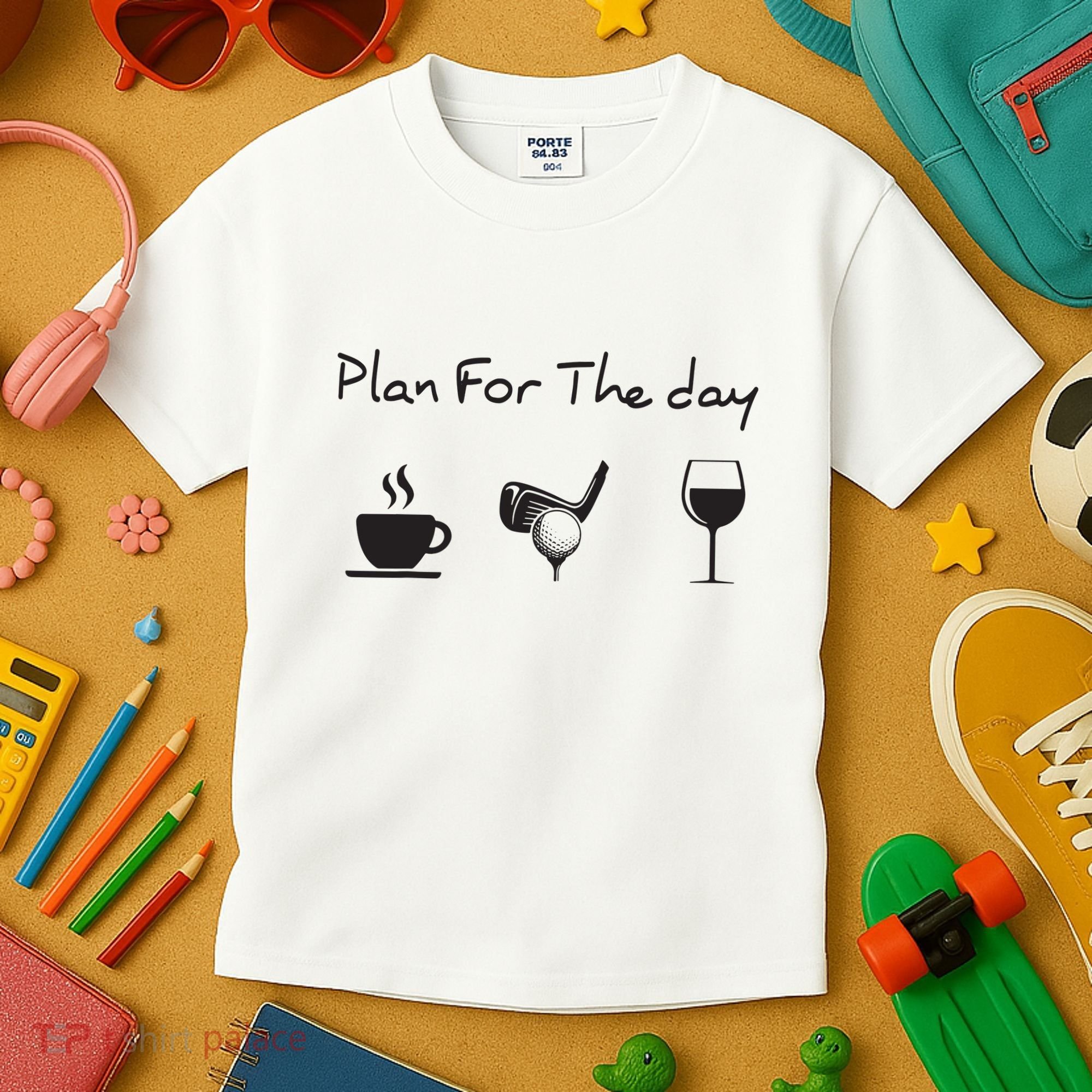 Plan For The Day Coffee Golf Wine Kids T-Shirt
