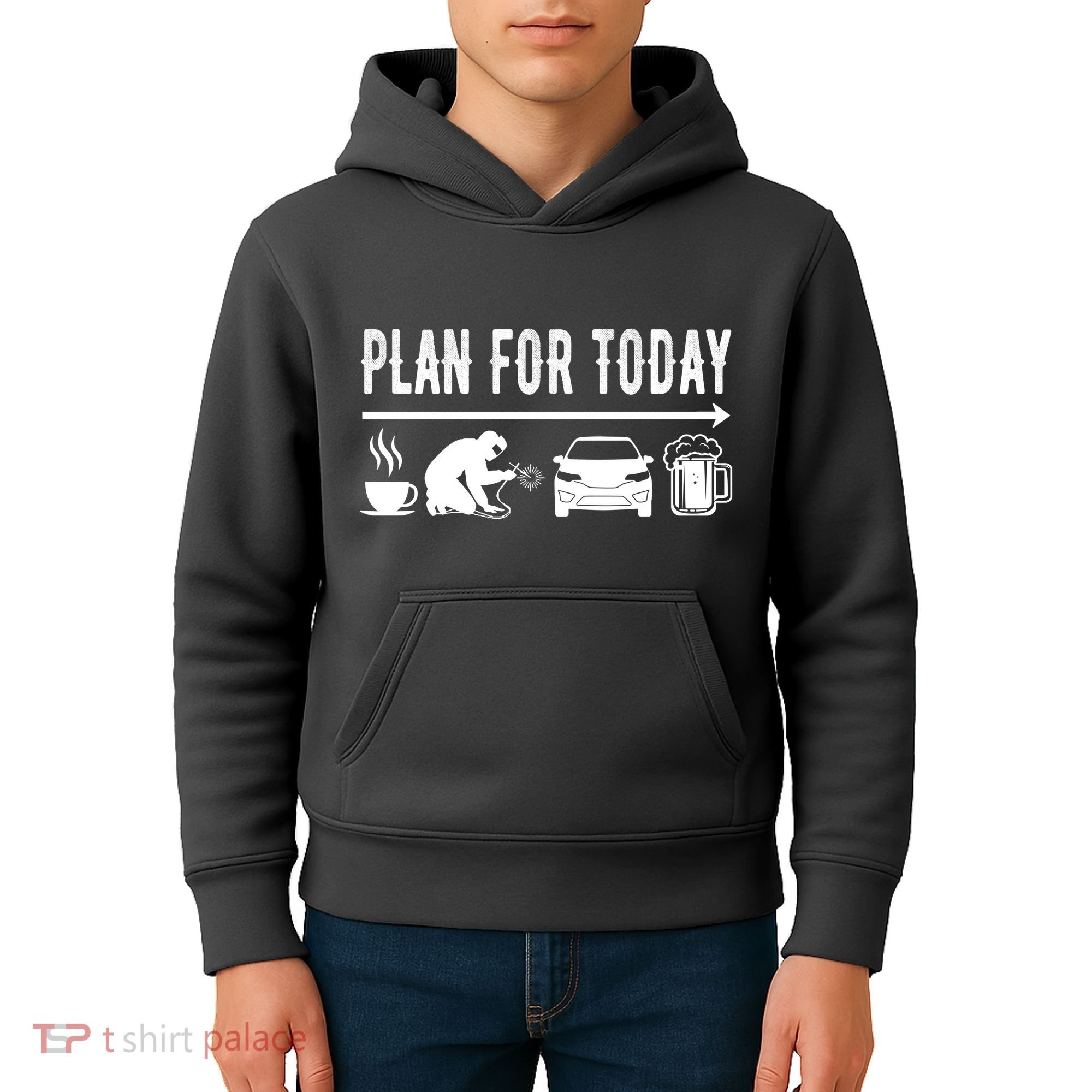 Plan For Today Coffee Welding Cars Beer Kids Hoodie