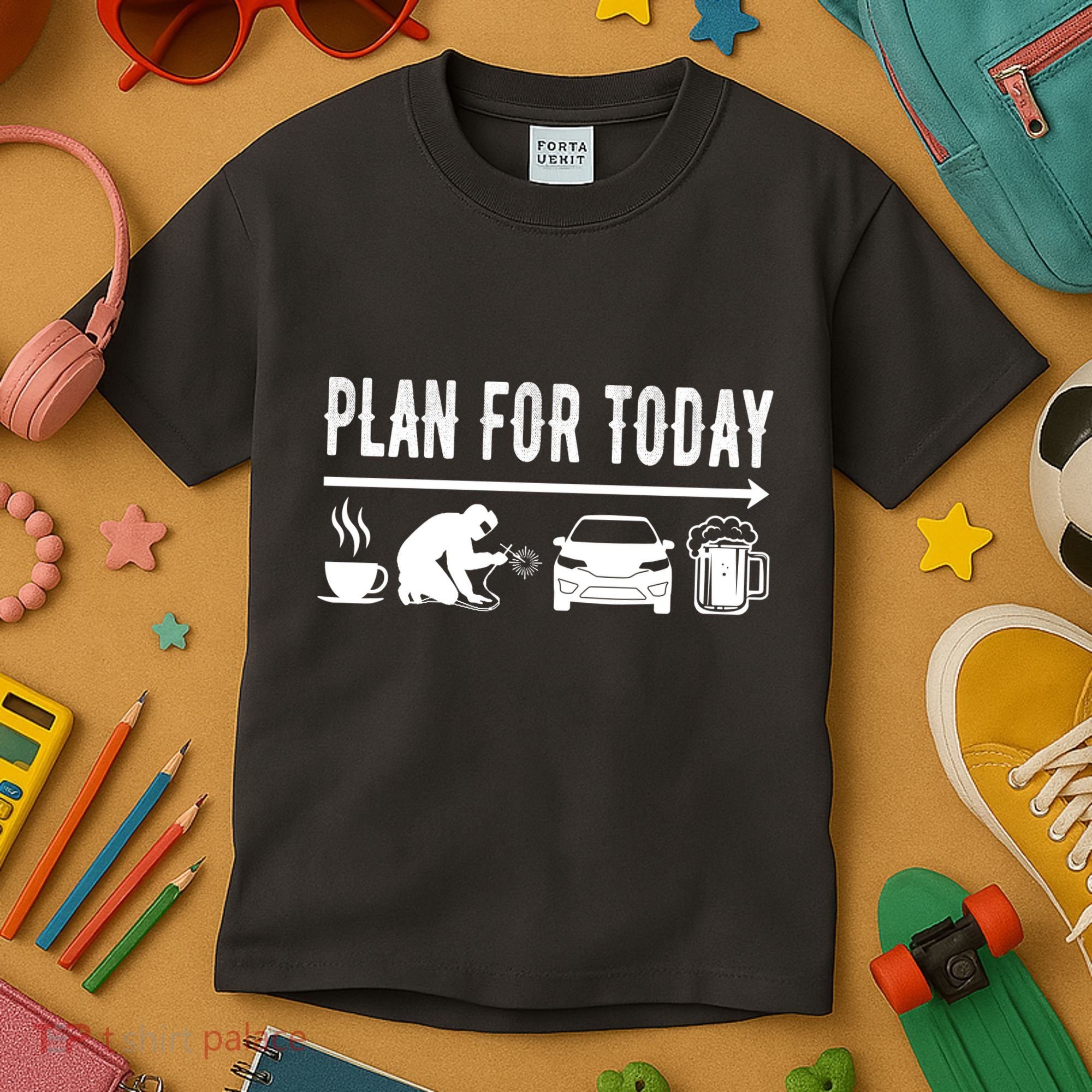 Plan For Today Coffee Welding Cars Beer Kids T-Shirt