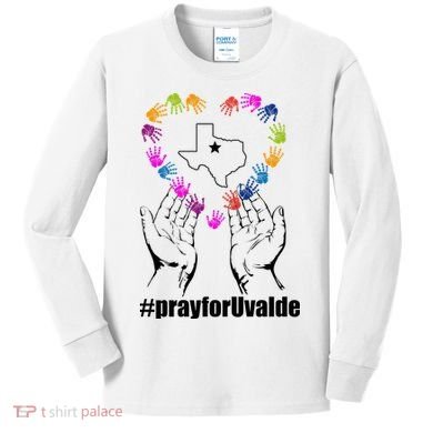 Pray For Uvalde Colorful Handprints Kids Long Sleeve Shirt