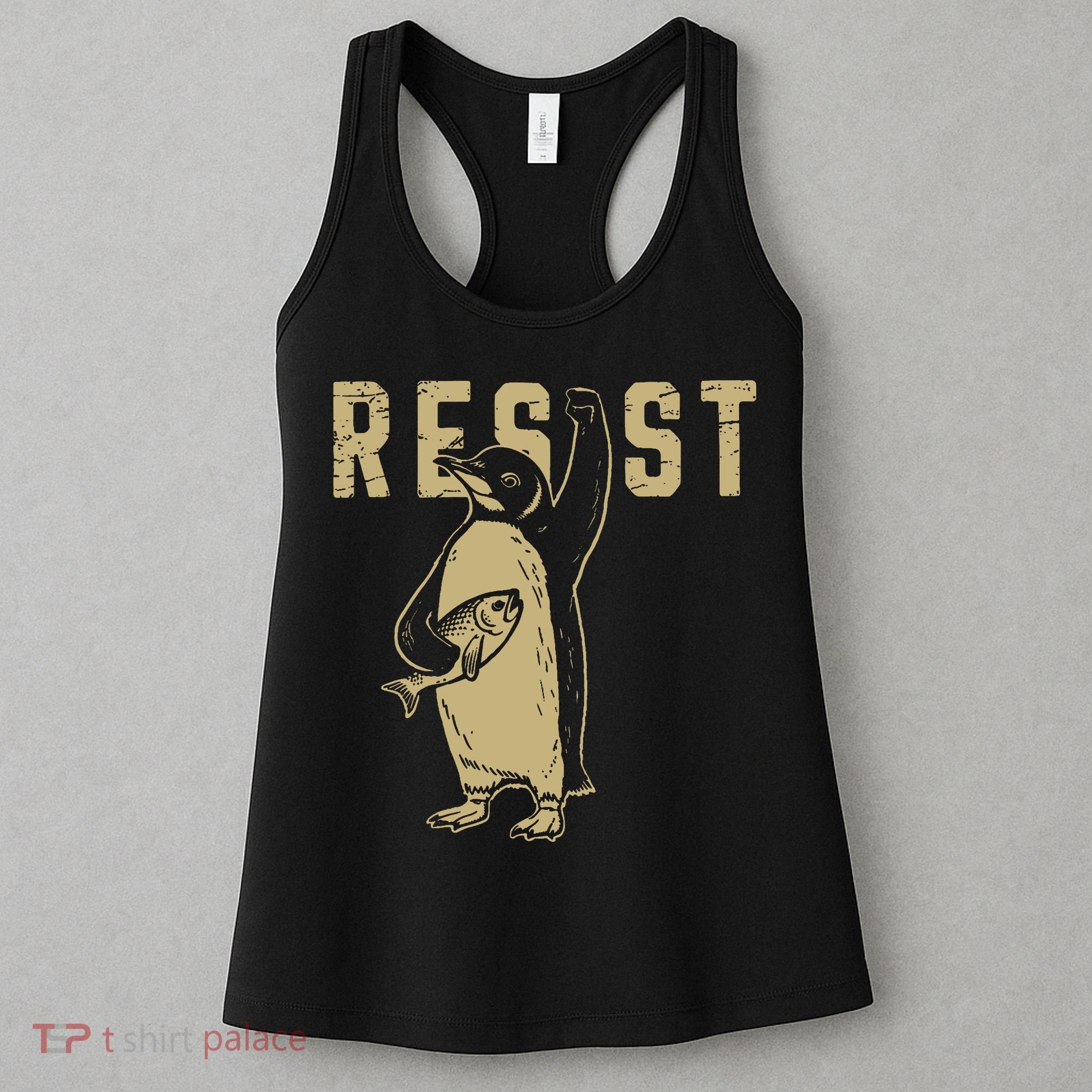 Penguin Flippers Up Resist Funny Penguins Against Trump Women's Tank Top