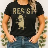 Penguin Flippers Up Resist Funny Penguins Against Trump Women's T-Shirt thumb 2