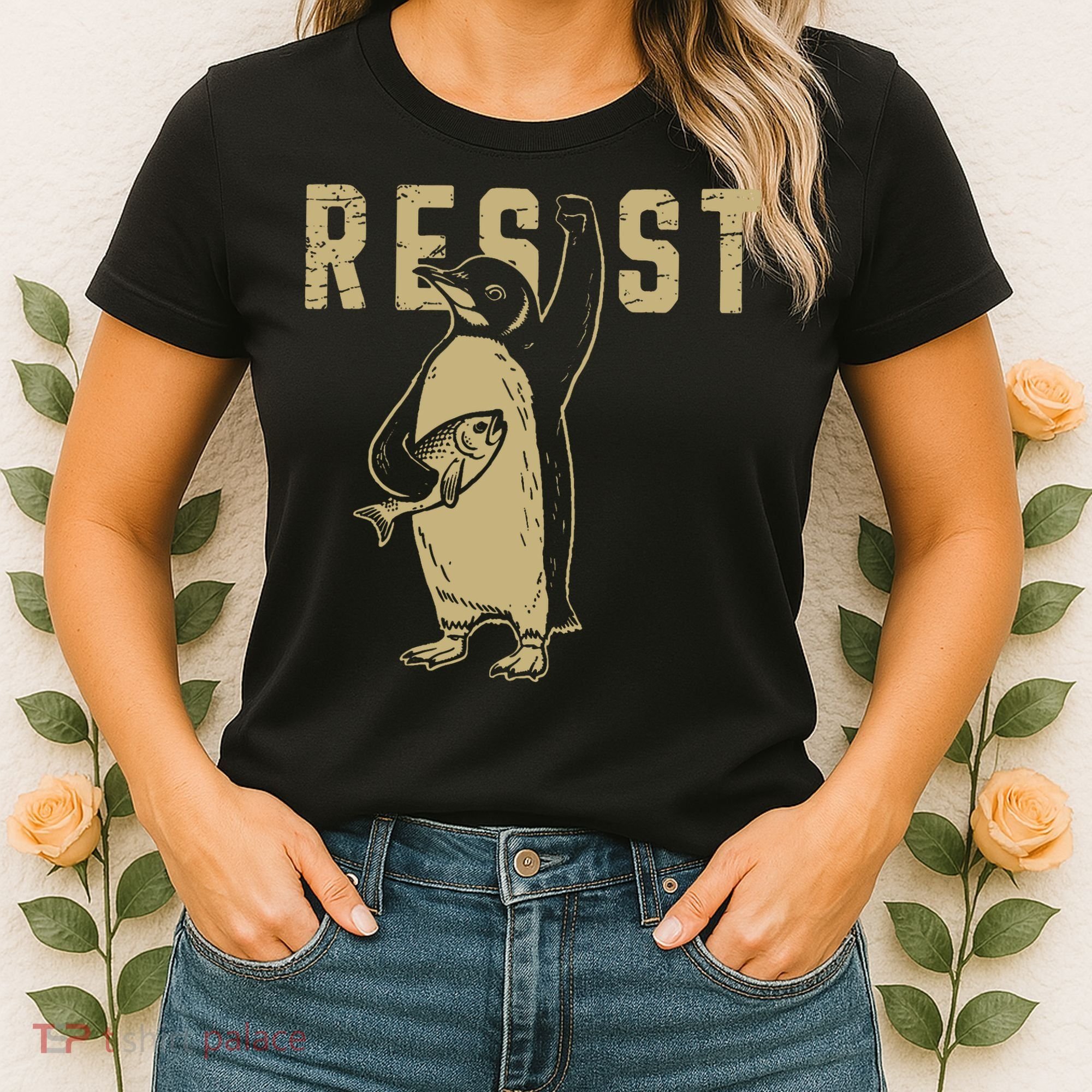 Penguin Flippers Up Resist Funny Penguins Against Trump Women's T-Shirt