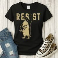 Penguin Flippers Up Resist Funny Penguins Against Trump Women's T-Shirt thumb 3