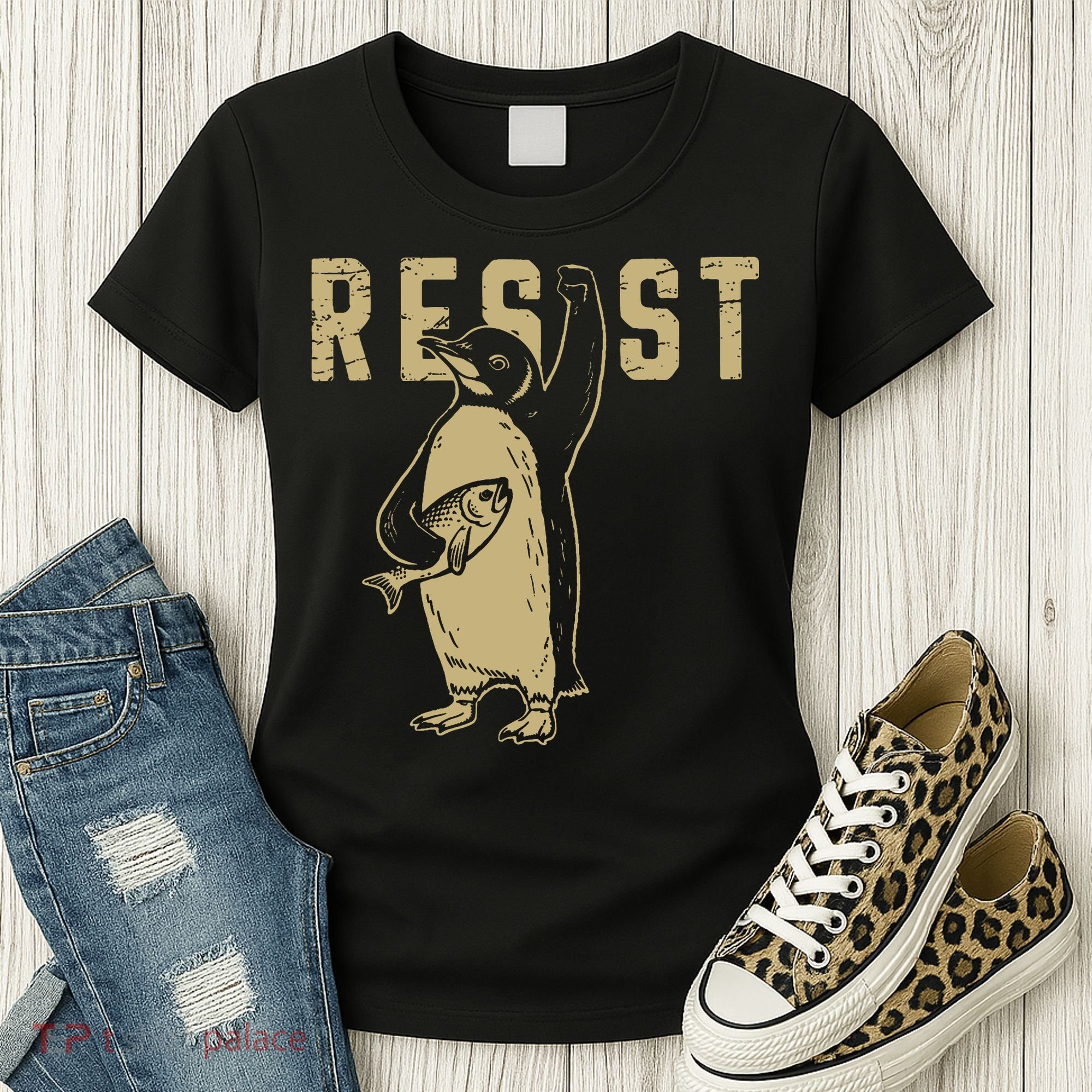Penguin Flippers Up Resist Funny Penguins Against Trump Women's T-Shirt