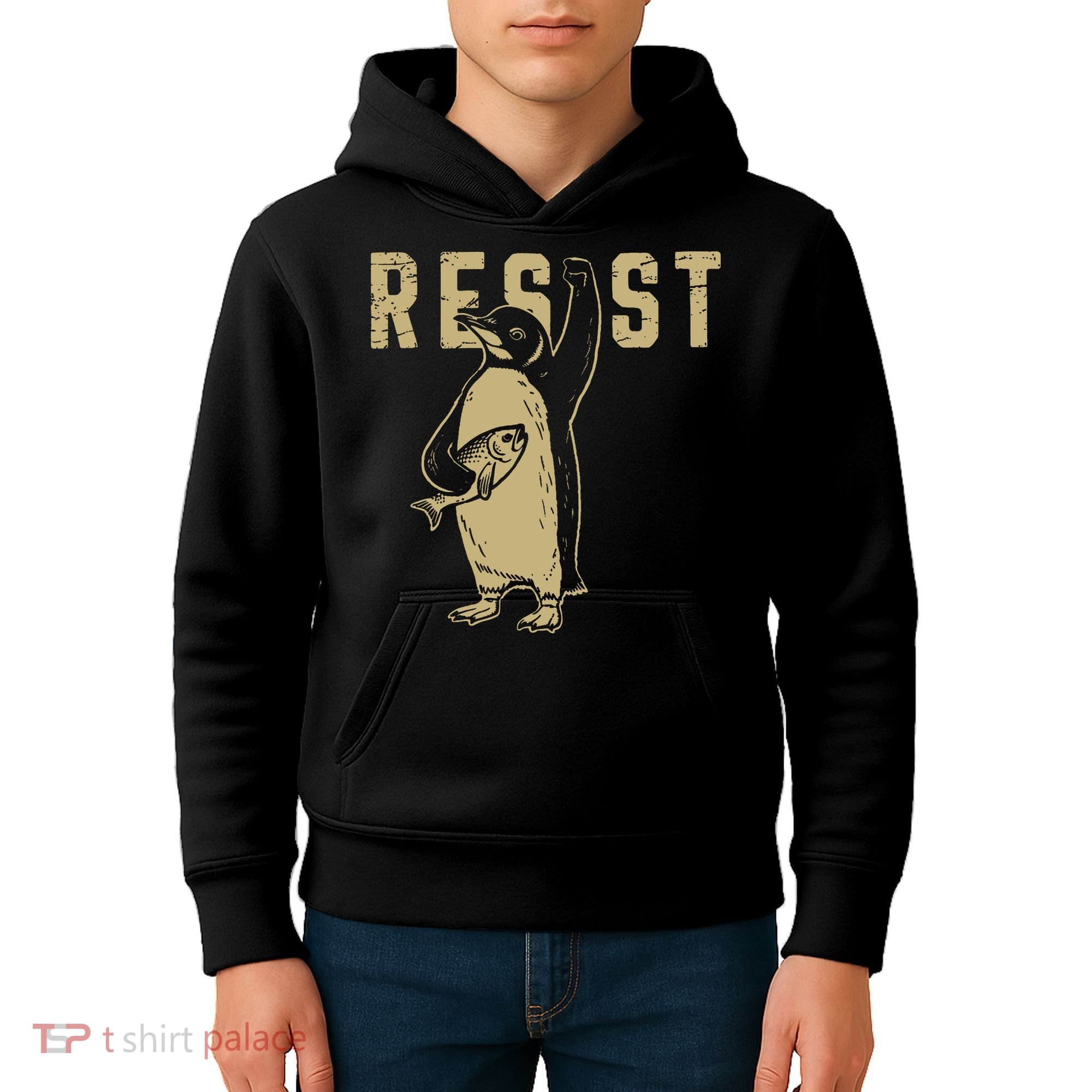 Penguin Flippers Up Resist Funny Penguins Against Trump Kids Hoodie