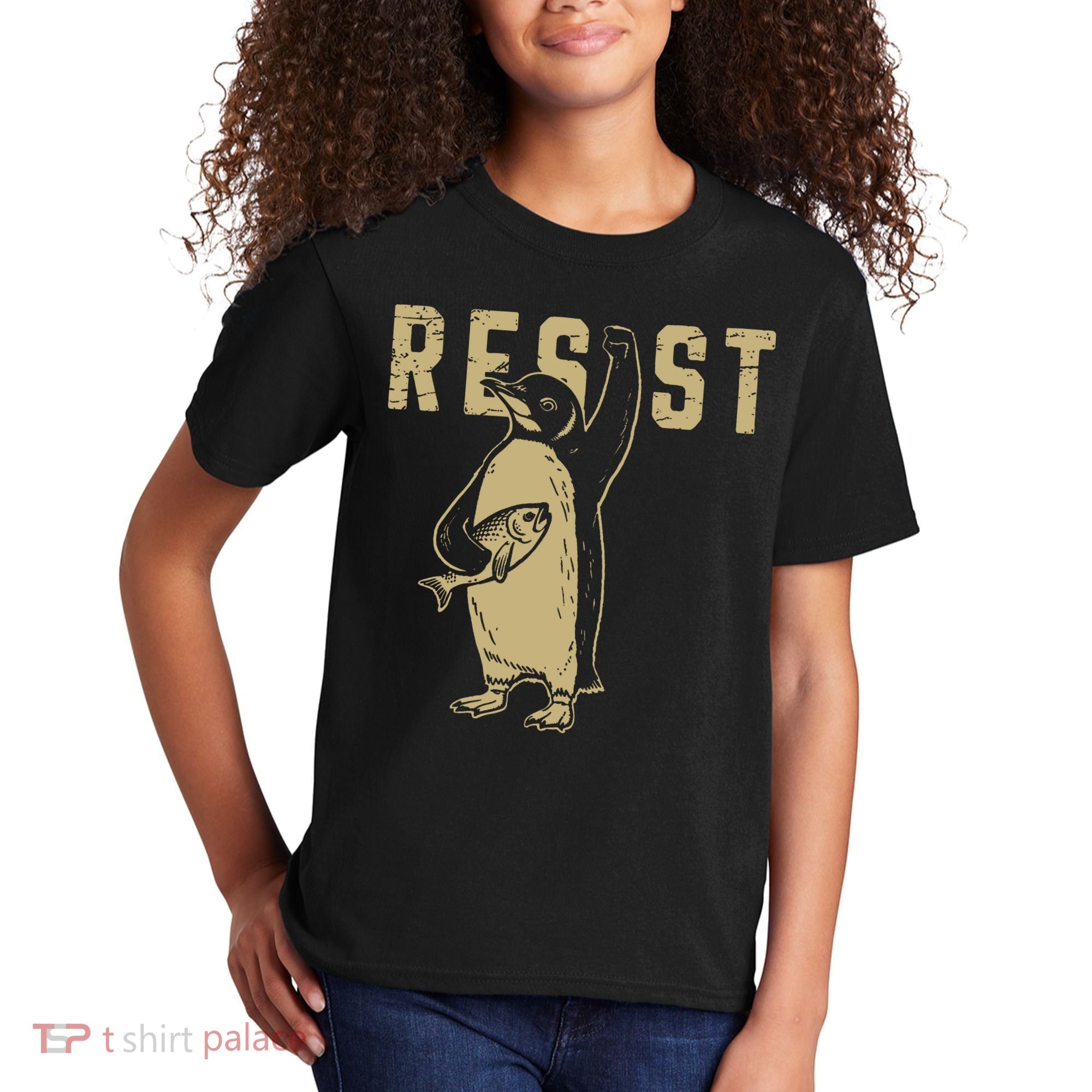 Penguin Flippers Up Resist Funny Penguins Against Trump Kids T-Shirt