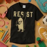 Penguin Flippers Up Resist Funny Penguins Against Trump Kids T-Shirt thumb 3