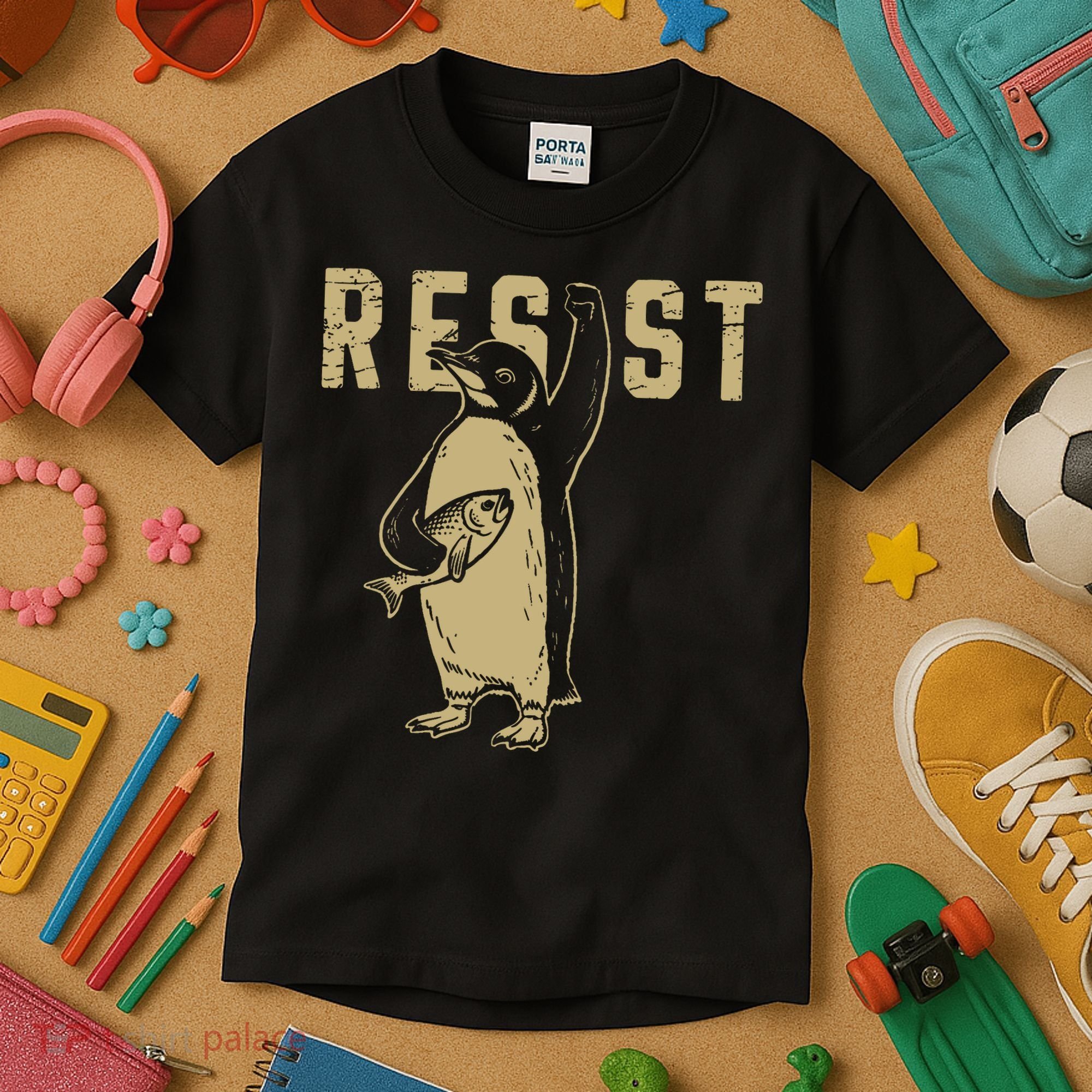 Penguin Flippers Up Resist Funny Penguins Against Trump Kids T-Shirt