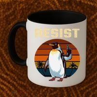 Penguin Flippers Up Resist Funny Penguins Against Trump Coffee Mug thumb 2