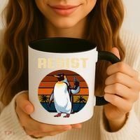 Penguin Flippers Up Resist Funny Penguins Against Trump Coffee Mug thumb 3