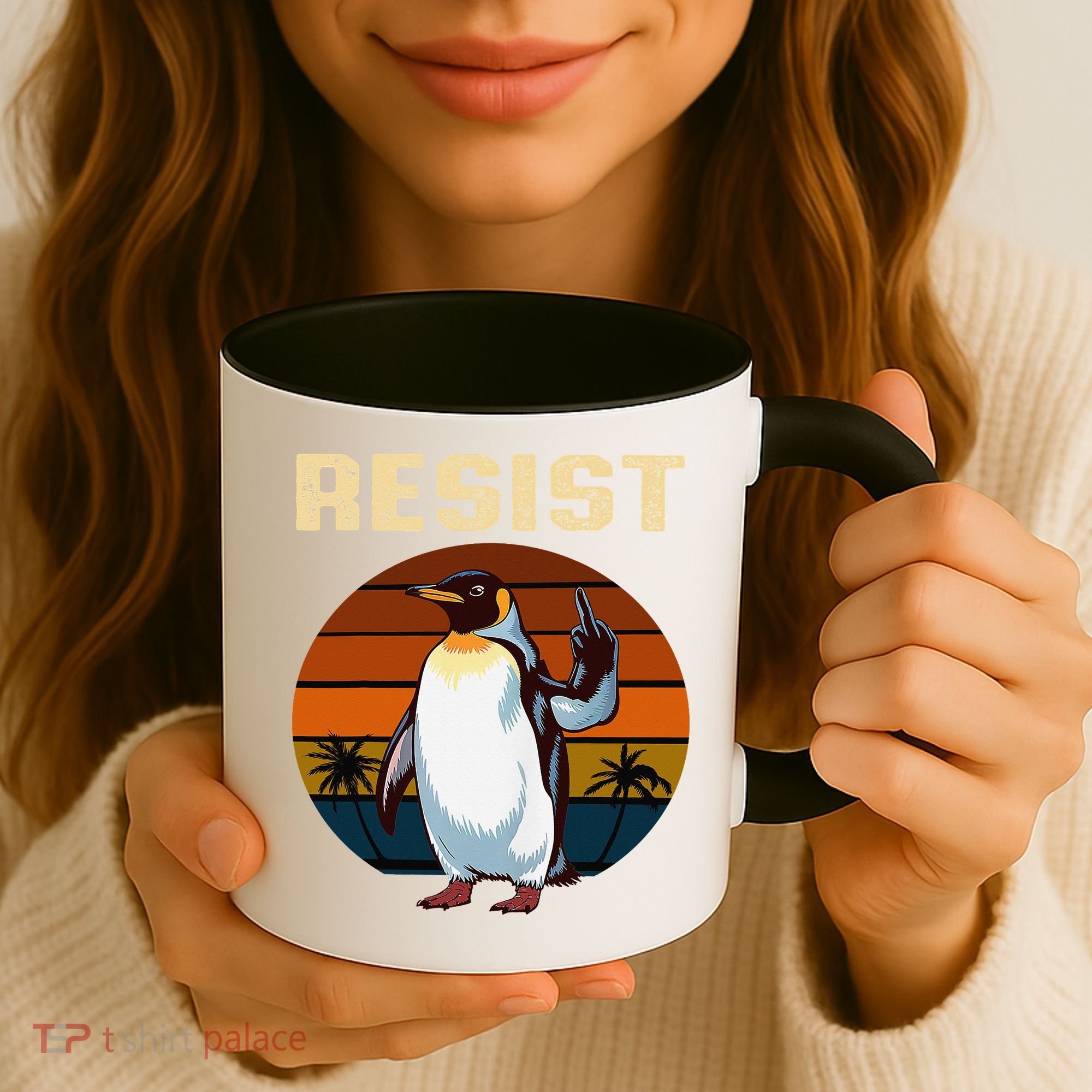Penguin Flippers Up Resist Funny Penguins Against Trump Coffee Mug