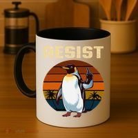 Penguin Flippers Up Resist Funny Penguins Against Trump Coffee Mug thumb 4