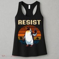 Penguin Flippers Up Resist Funny Penguins Against Trump Women's Tank Top thumb 3