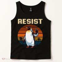 Penguin Flippers Up Resist Funny Penguins Against Trump Tank Top thumb 2
