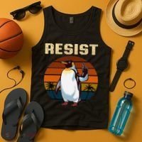 Penguin Flippers Up Resist Funny Penguins Against Trump Tank Top thumb 4