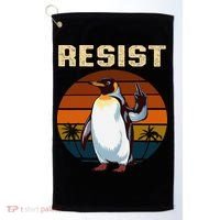 Penguin Flippers Up Resist Funny Penguins Against Trump Golf Towel thumb 0