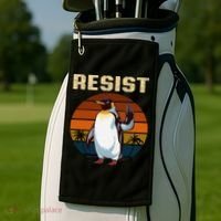 Penguin Flippers Up Resist Funny Penguins Against Trump Golf Towel thumb 2