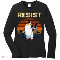 Penguin Flippers Up Resist Funny Penguins Against Trump Women's Long Sleeve Shirt thumb 0