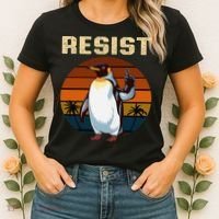 Penguin Flippers Up Resist Funny Penguins Against Trump Women's T-Shirt thumb 2