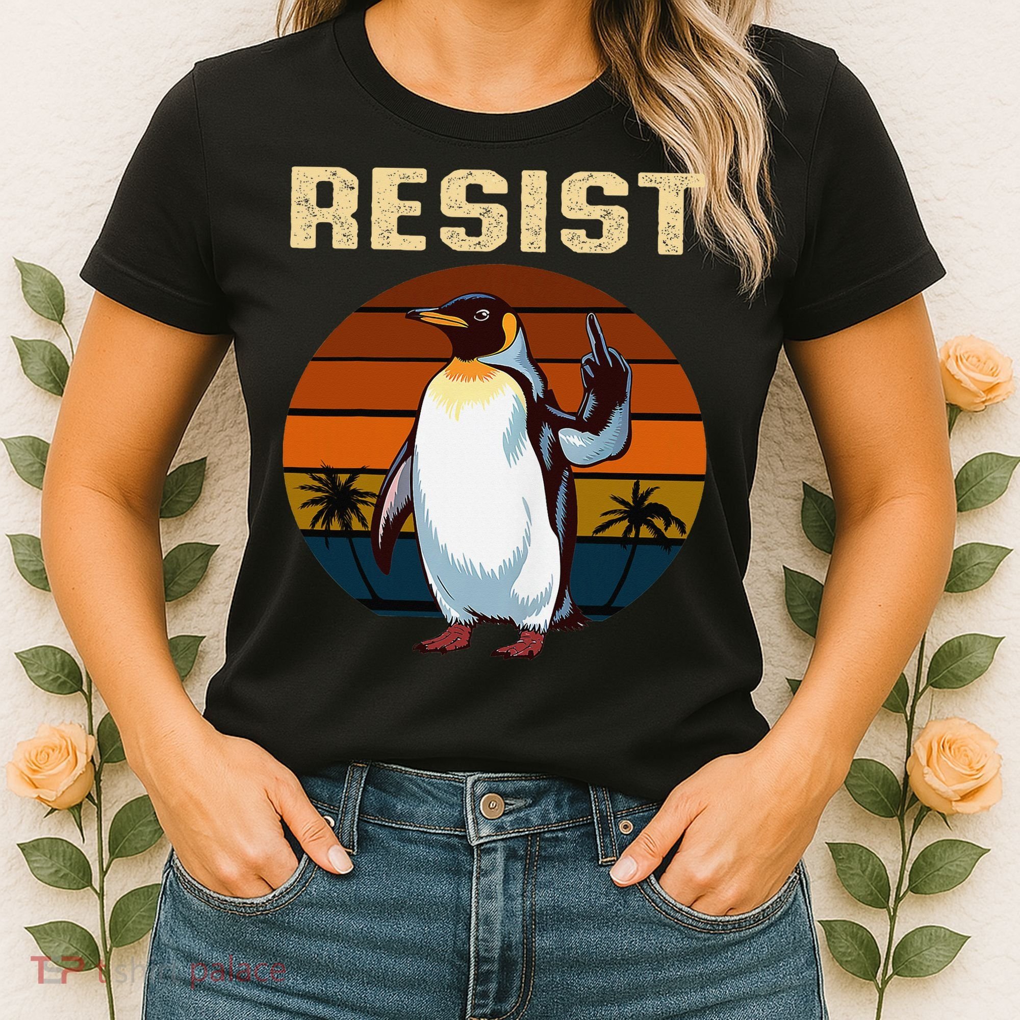 Penguin Flippers Up Resist Funny Penguins Against Trump Women's T-Shirt