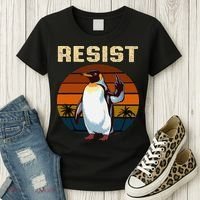 Penguin Flippers Up Resist Funny Penguins Against Trump Women's T-Shirt thumb 3