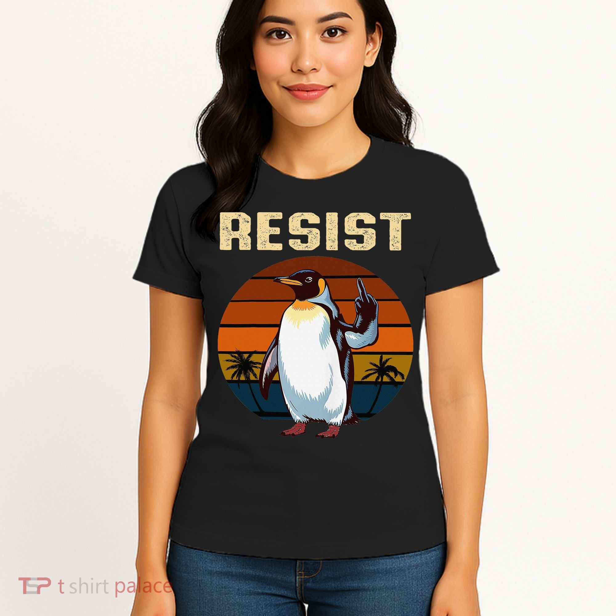 Penguin Flippers Up Resist Funny Penguins Against Trump Women's T-Shirt