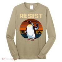 Penguin Flippers Up Resist Funny Penguins Against Trump Long Sleeve Shirt thumb 0