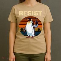 Penguin Flippers Up Resist Funny Penguins Against Trump T-Shirt thumb 4