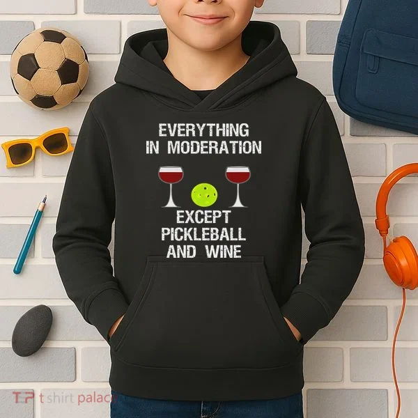 Pickleball Funny Wine Kids Hoodie