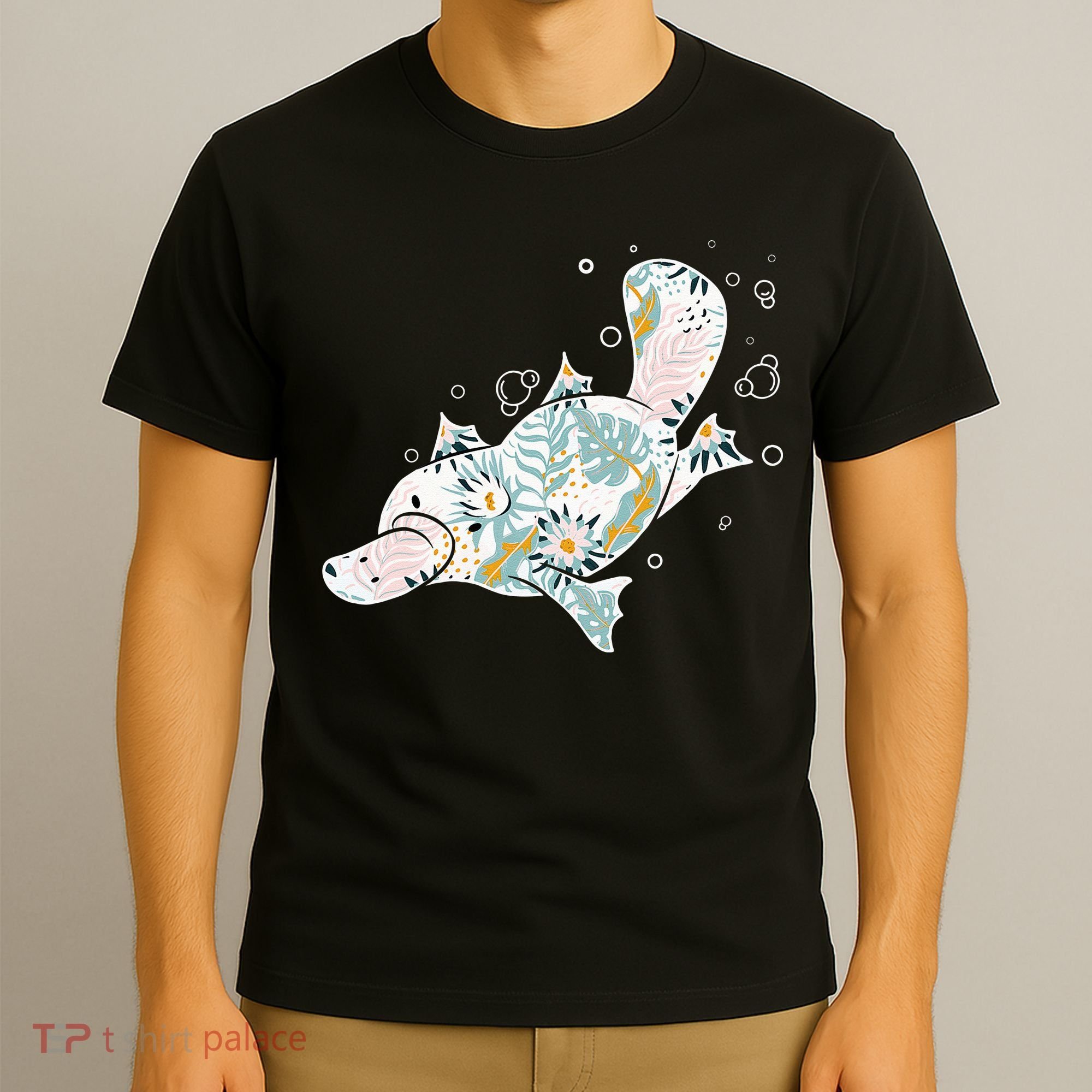 Platypus Floral Zookeeper Animal Lover Marine Biologist T-Shirt