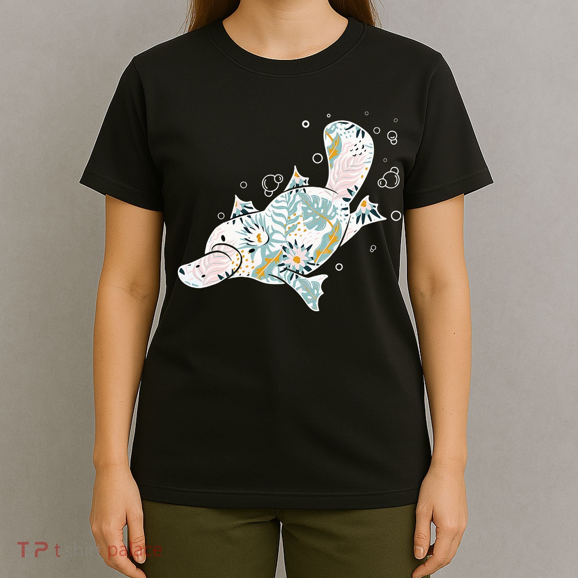 Platypus Floral Zookeeper Animal Lover Marine Biologist T-Shirt