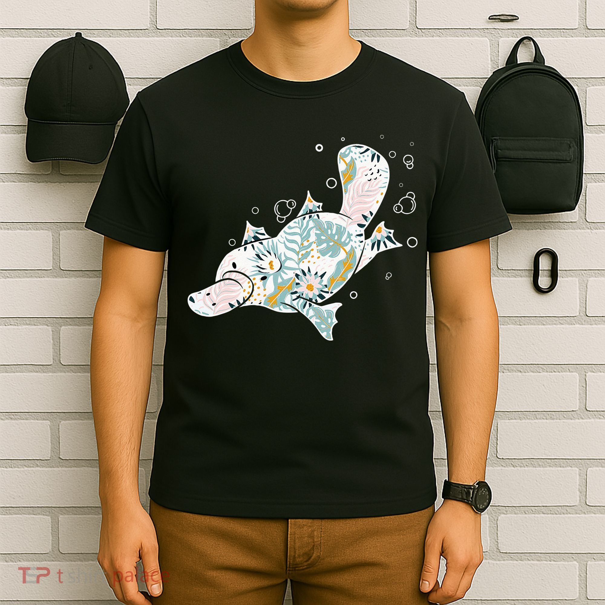 Platypus Floral Zookeeper Animal Lover Marine Biologist T-Shirt