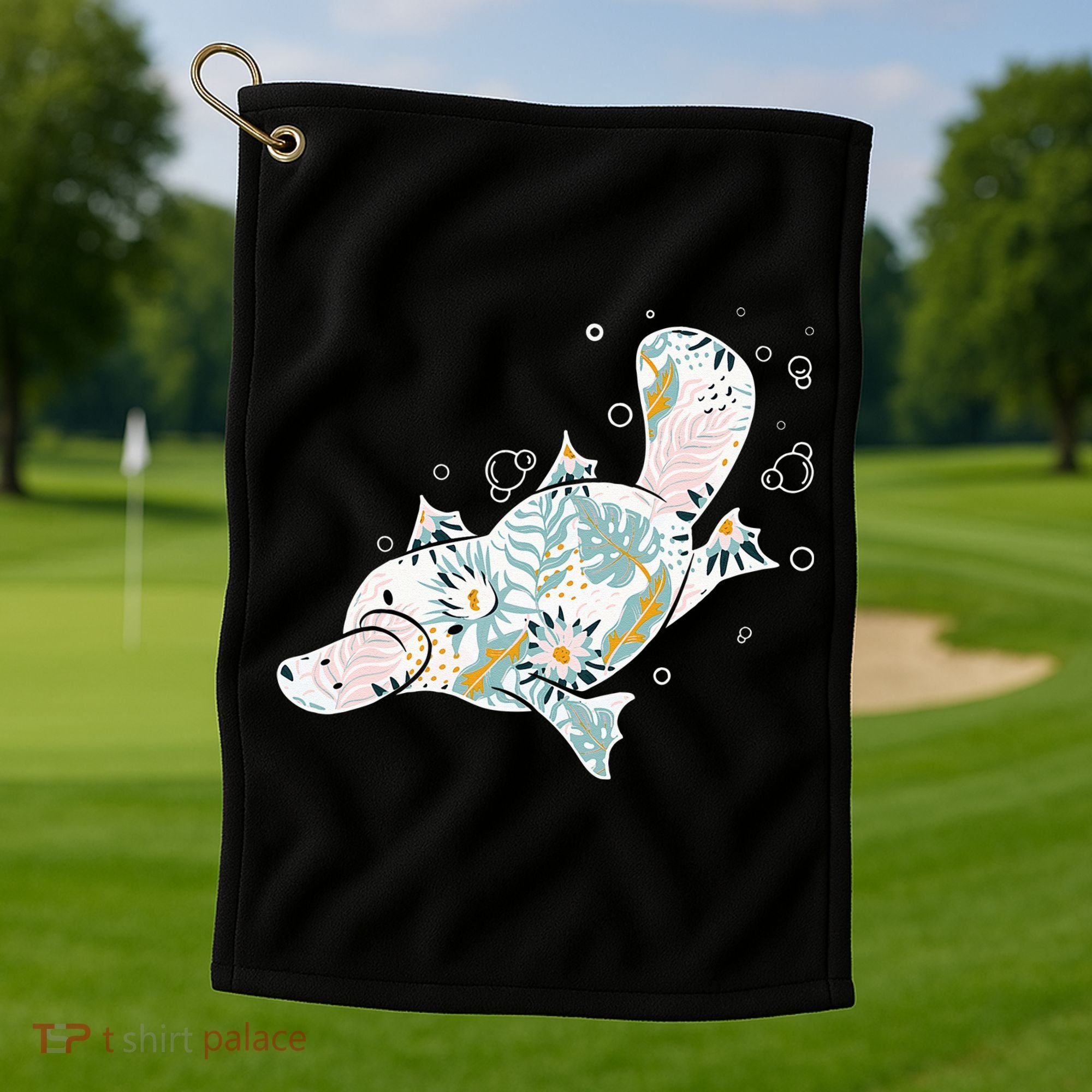 Platypus Floral Zookeeper Animal Lover Marine Biologist Golf Towel