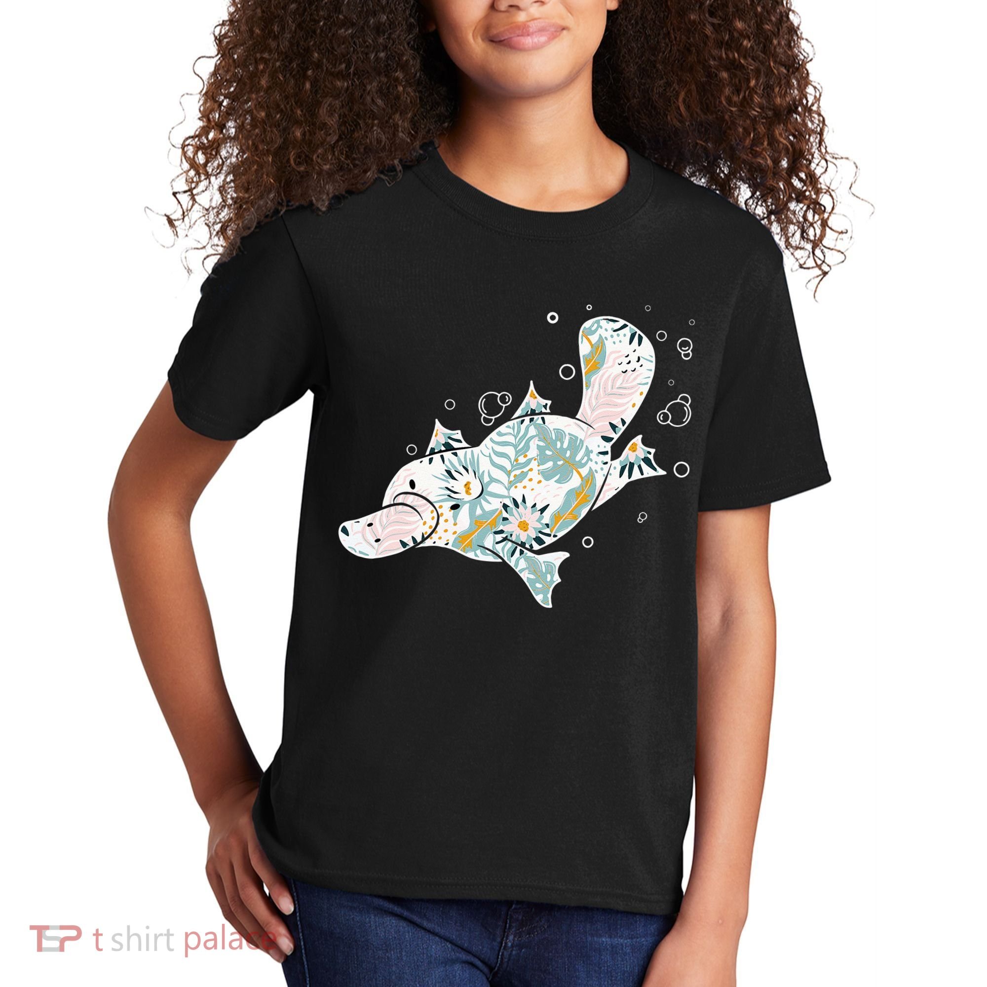 Platypus Floral Zookeeper Animal Lover Marine Biologist Kids T-Shirt