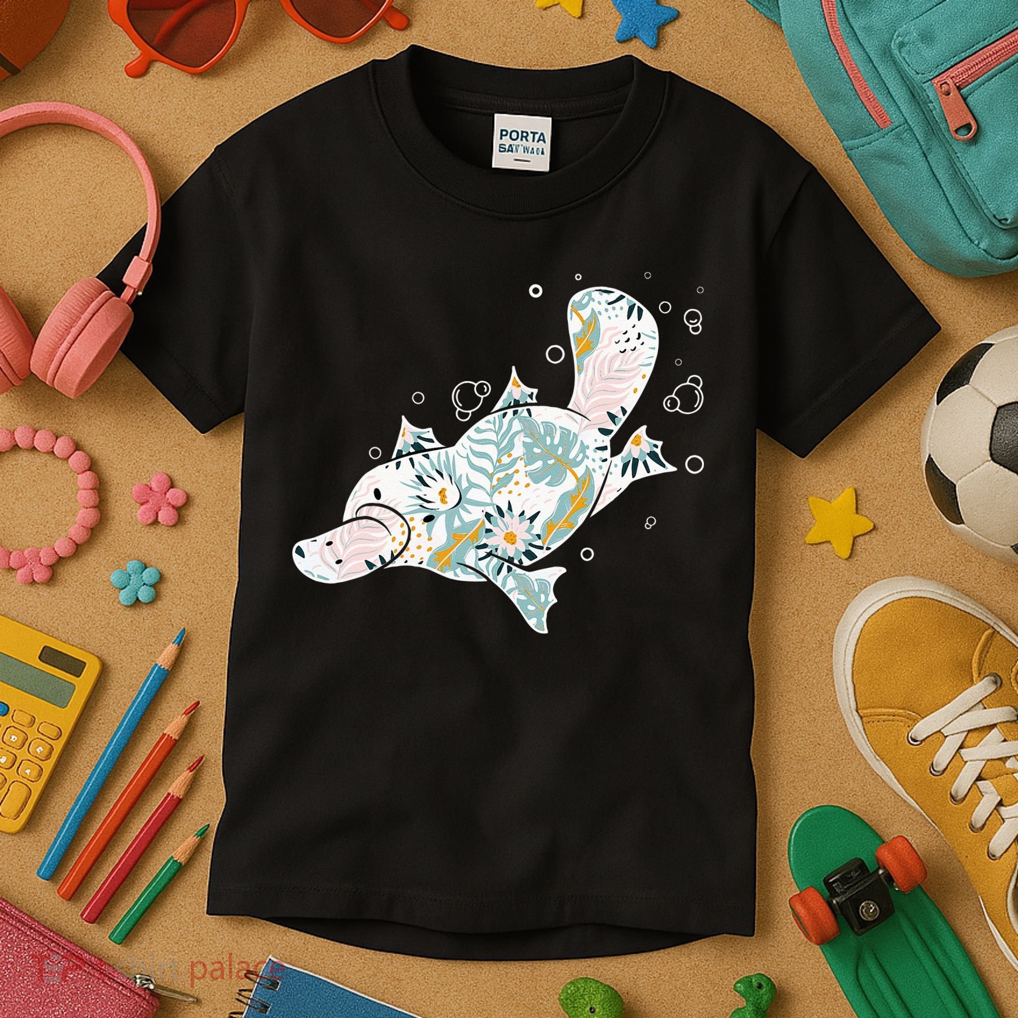 Platypus Floral Zookeeper Animal Lover Marine Biologist Kids T-Shirt