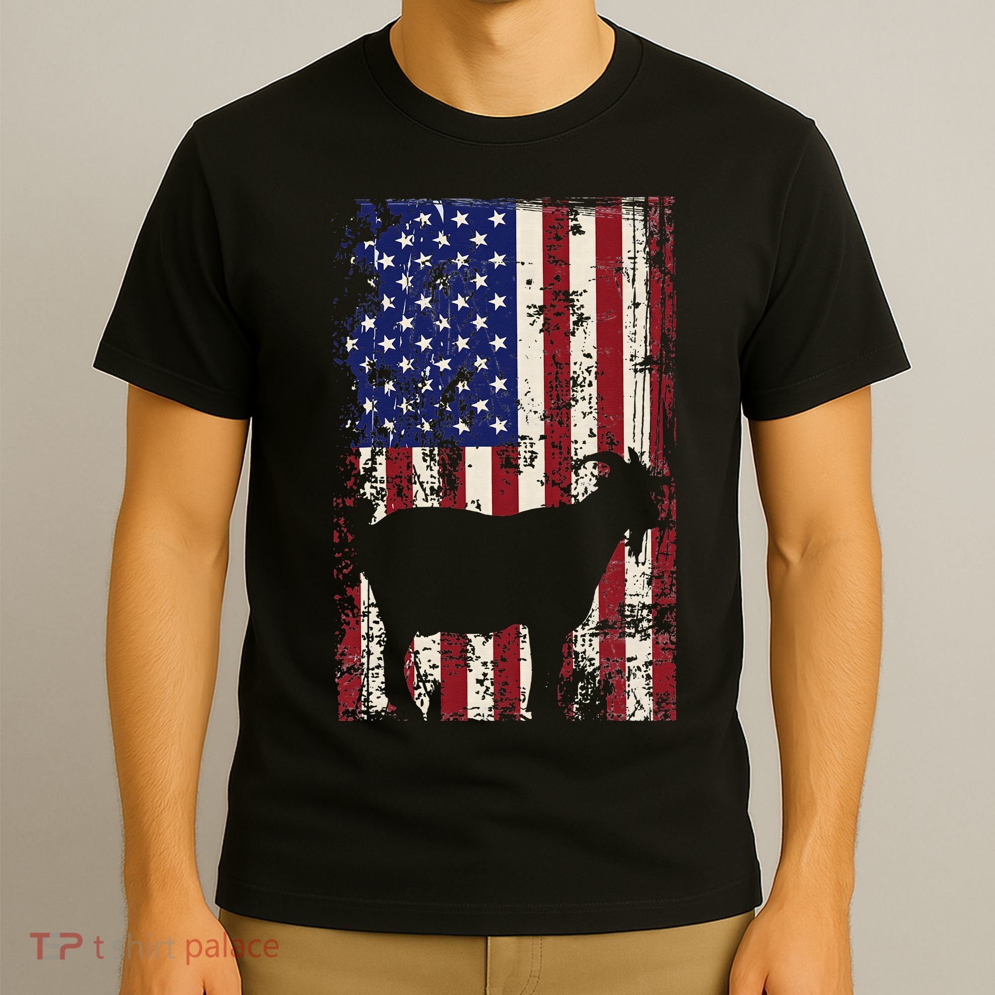 Patriotic Goat 4th of July American Flag T-Shirt